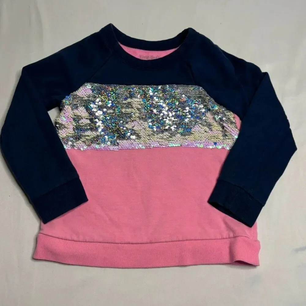 Cat & Jack Girls Navy Pink Reversible Sequin Sweatshirt Size 5